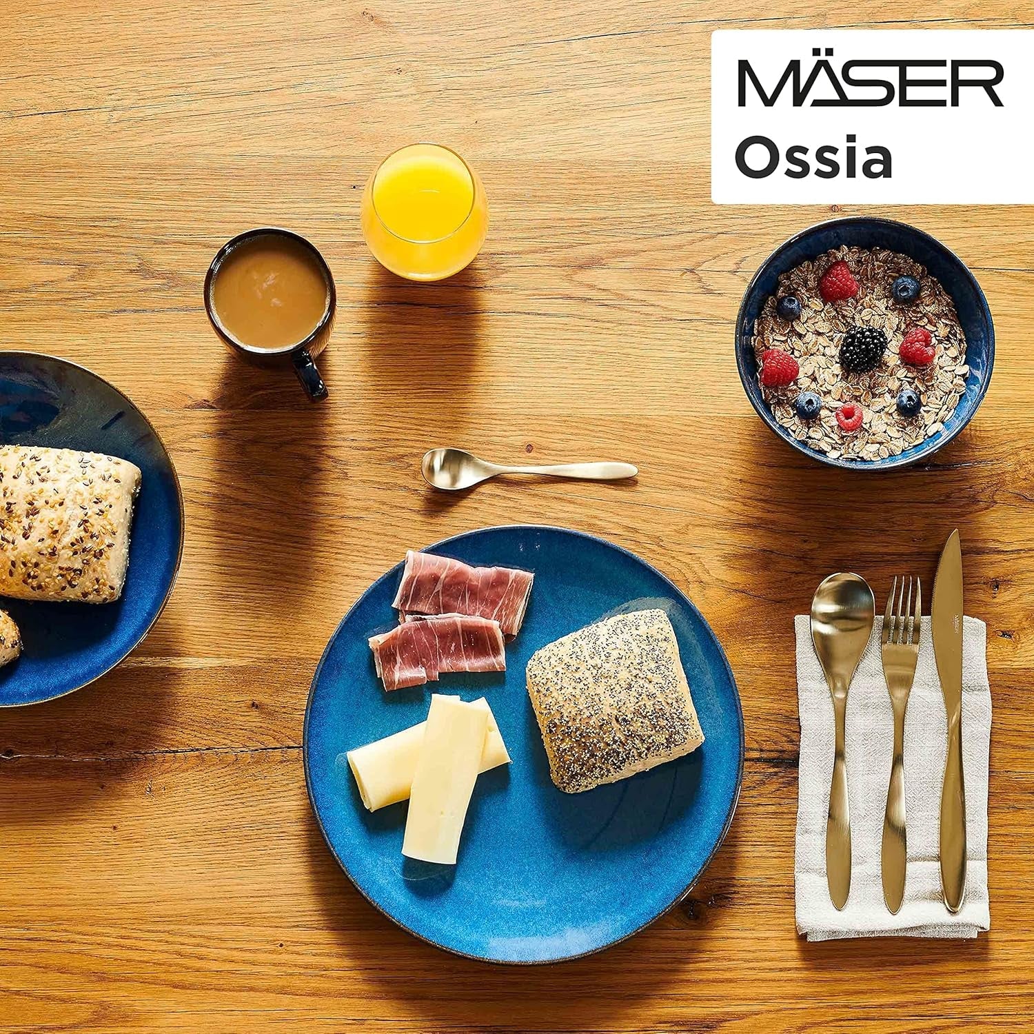 MÄSER frukostset, OSSIA keramik, kungsblå, blå