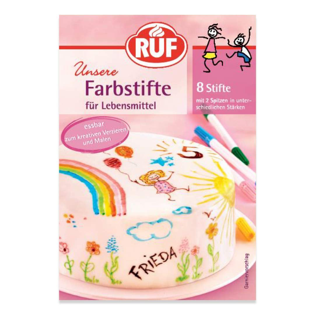 RUF matfärgspennor Set med 8 säkra matfärgspennor för att måla och skriva på fondant och liknande sockerpennor med 2 tips vardera