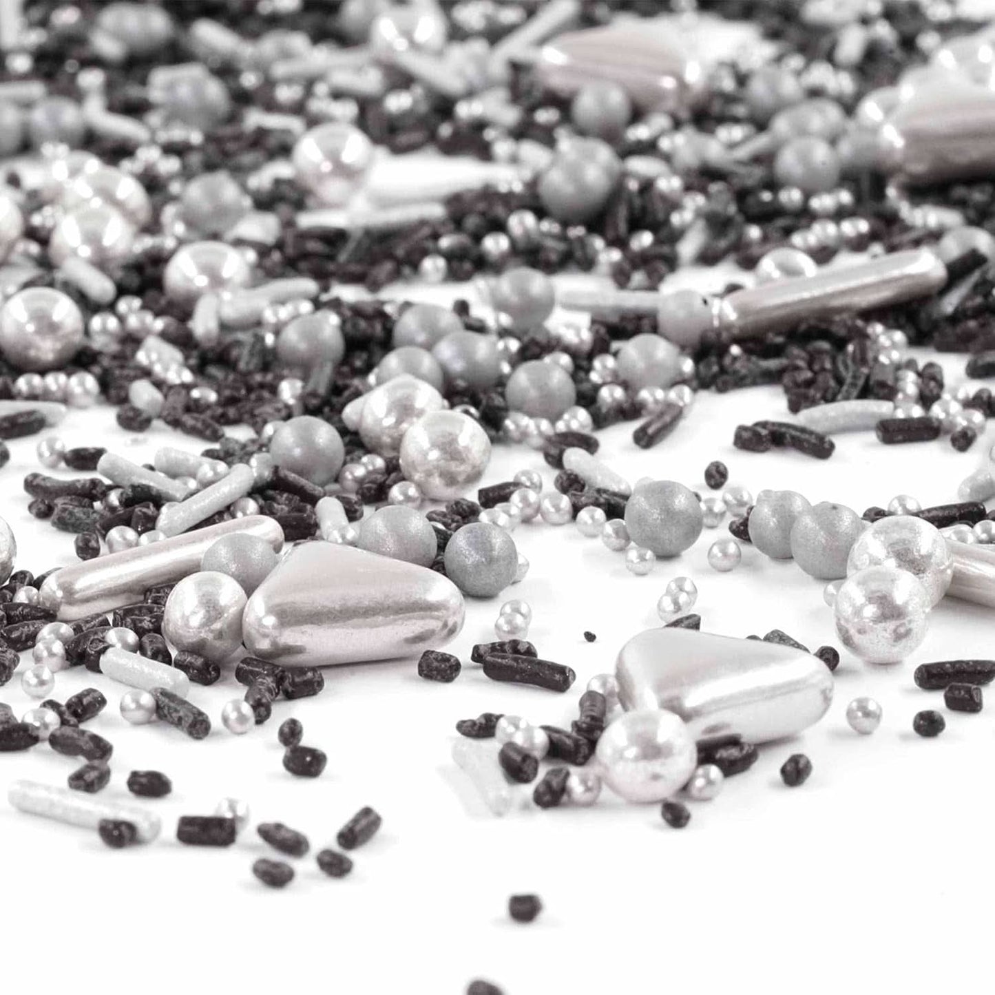 Streusel Glück Black Beauty, Mix Sprinkles Silver - Svart, 90 gram Sprinkles Naty Shop