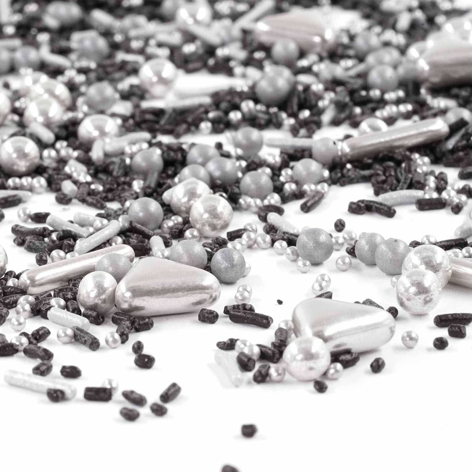 Streusel Glück Black Beauty, Mix Sprinkles Silver - Svart, 90 gram Sprinkles Naty Shop