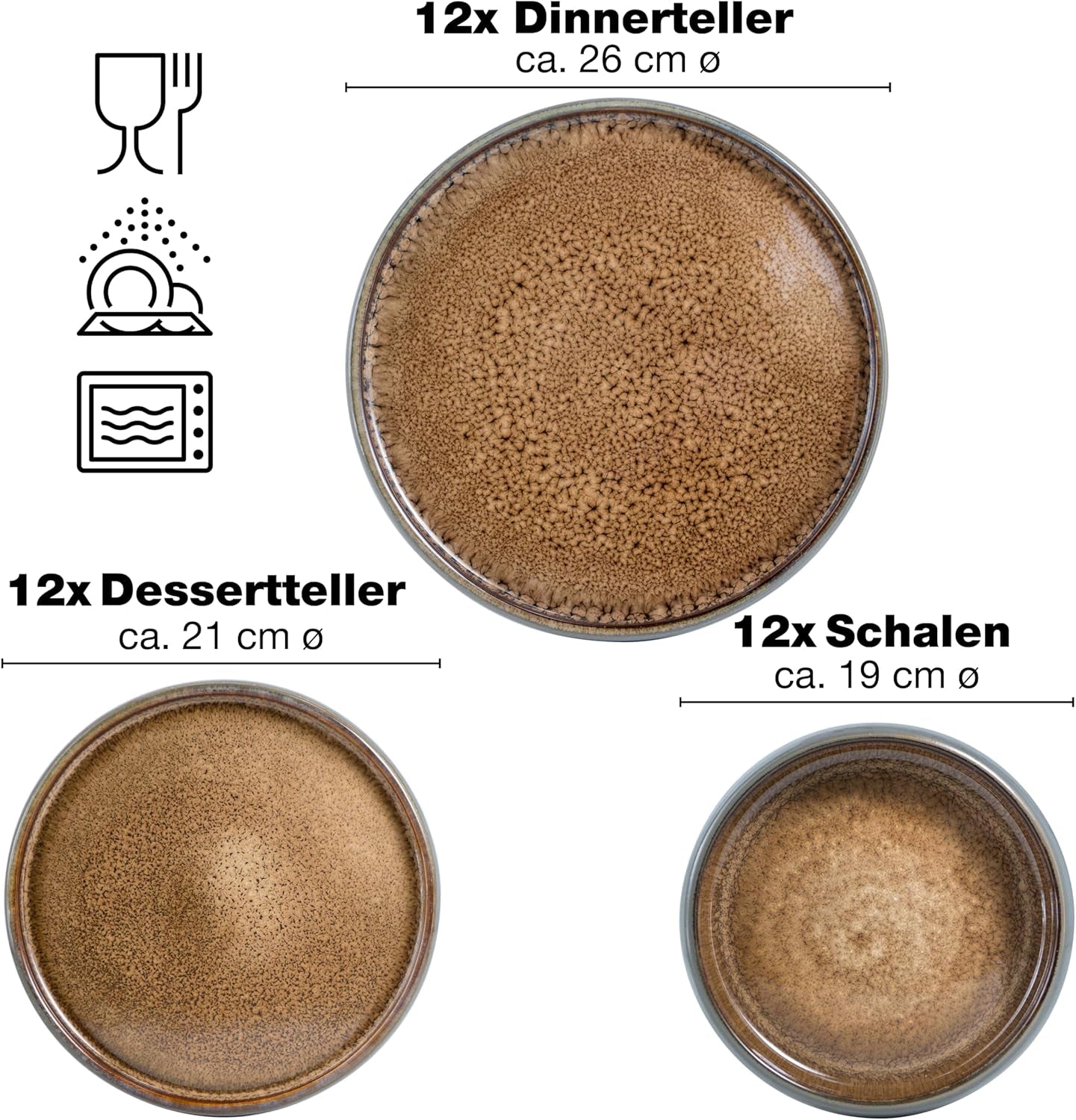 Moritz & Moritz SOLID 36-tlg Steinzeug Geschirr Set 12 Personen - Geschirrset 12 Personen från je 12 Dinner Teller, Kleine Teller, Tiefe Teller