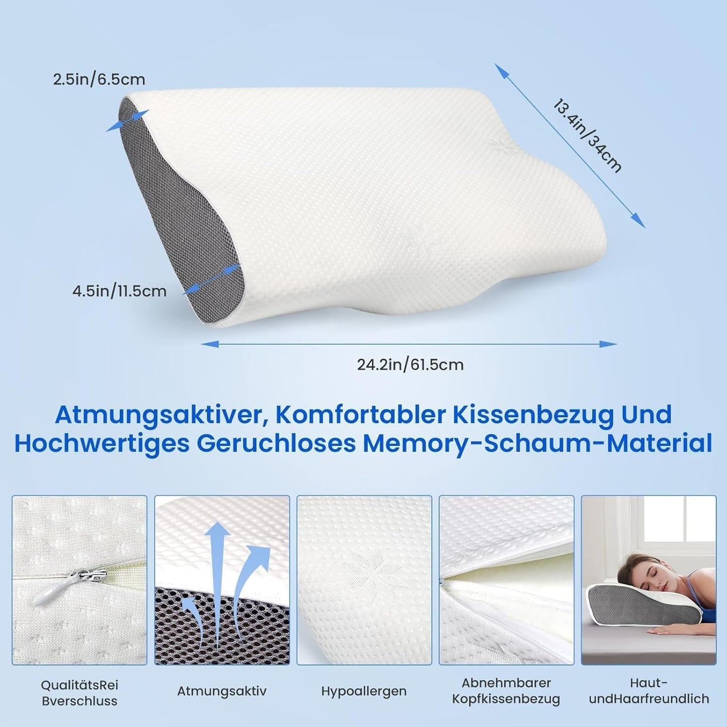 PHYSEN Ortopedisk kudde Nackkudde, Nackstödskudde, Memory Foam Kudde, Ergonomisk Nacksmärtskudde Sovkudde Anti-snarkningskudde för sidor, rygg och mage (62 * 34 * 11 6,5 cm) Cervikala ortopediska kuddar Naty Shop