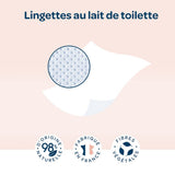 BIOLANE - Paket med 12 - Våtservetter för baby med toalettmjölk - Bebisar - 864 Babyvåtservetter - Rengör och återfuktar - För känslig hud - 98% naturligt ursprung - Från födseln