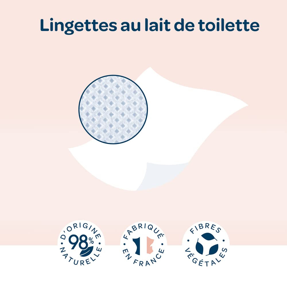 BIOLANE - Paket med 12 - Våtservetter för baby med toalettmjölk - Bebisar - 864 Babyvåtservetter - Rengör och återfuktar - För känslig hud - 98% naturligt ursprung - Från födseln