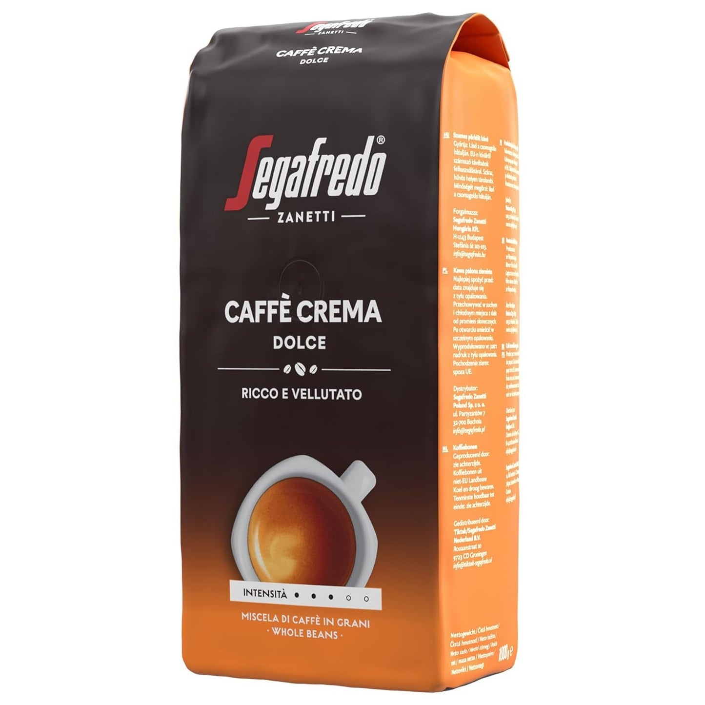 Segafredo Zanetti Caffè Crema Dolce - Hela bönor (1 kg-pack) - Lämplig för Caffè Crema - Lätt till medelrostade kaffebönor med mild och balanserad smak (2-pack)