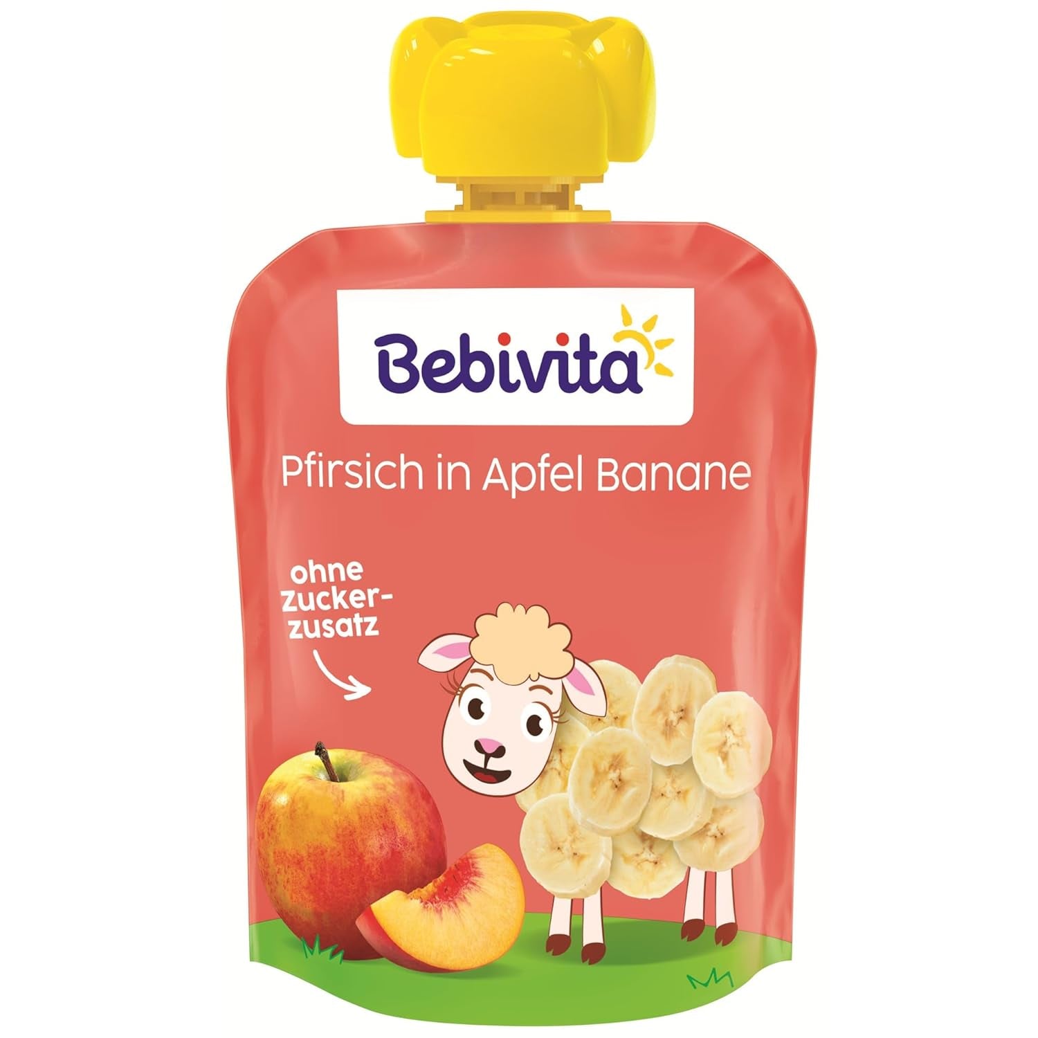 Persika, äpple och banan pressbara påsar - 16 (4-pack, 4 x 90 g vardera), utan tillsatt socker, glutenfri, idealisk för take away-snacks och självkonsumtion