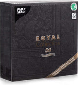 50 servetter ROYAL Collection 1/4-faldigt 40 X 40 svarta "Ornaments"