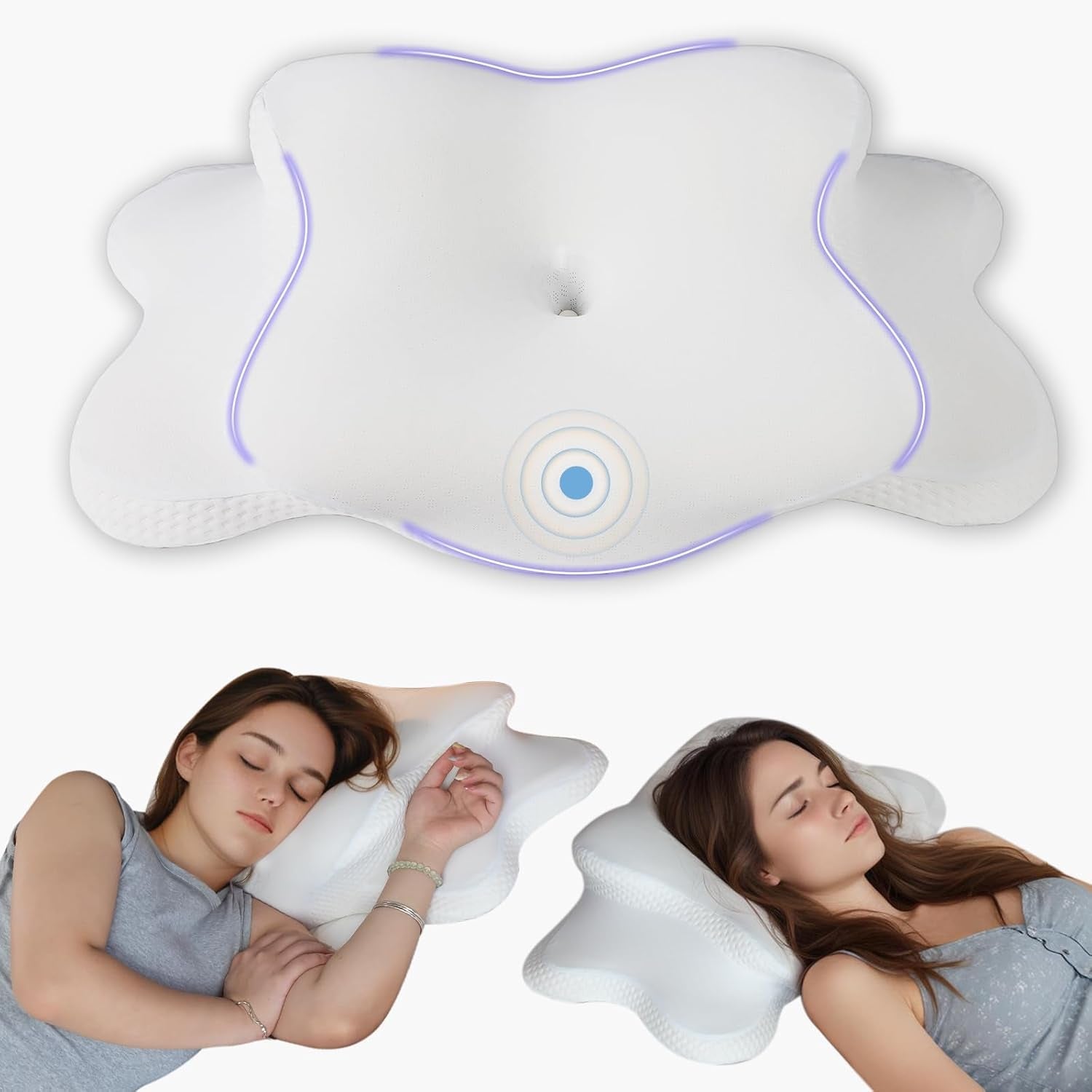 Nackkudde Ortopedisk Huvudkudde Memory Foam Kudde Side Impact Kudde - Ergonomisk design Ihålig form för sido-, rygg- och bukenslag Ljusgrå cervikala ortopediska kuddar Naty Shop Vit 65X40X14Cm