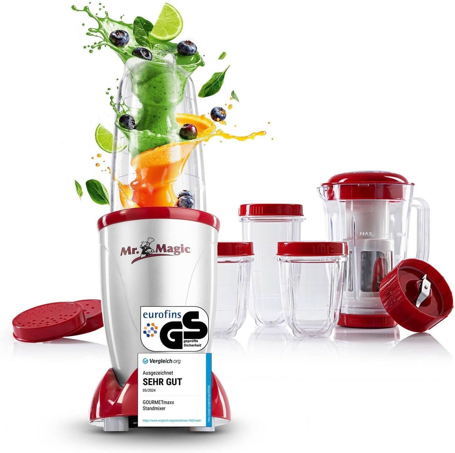 Gourmetmaxx Mr Magic Blender, Smoothie Maker med Xxl Naty Shop tillbehörspaket