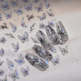 2 Blätter Schmetterling Nagelsticker Selbstklebend,Muschel Glitzer Nail Art Butterfly Nagelsticker Lila Grau Schmetterlinge Nagelaufkleber Relief Laser Butterflies Nagel Sticker Nageldesign Zubehör