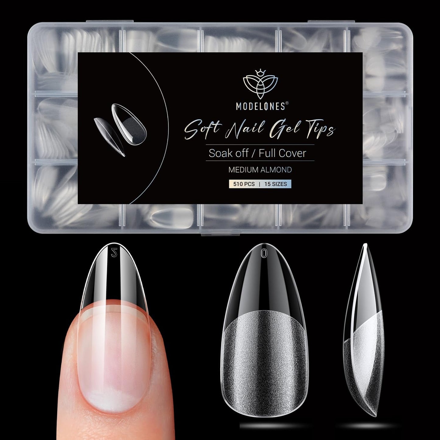 Modelones Nail Tips 510 Pieces - Heltäckande Nail Tips Set, Gel Tips Set, Pre-Polish PMMA Resin Nail Tips, Konstgjorda naglar för lim på Nail Art DIY, Short Squoval