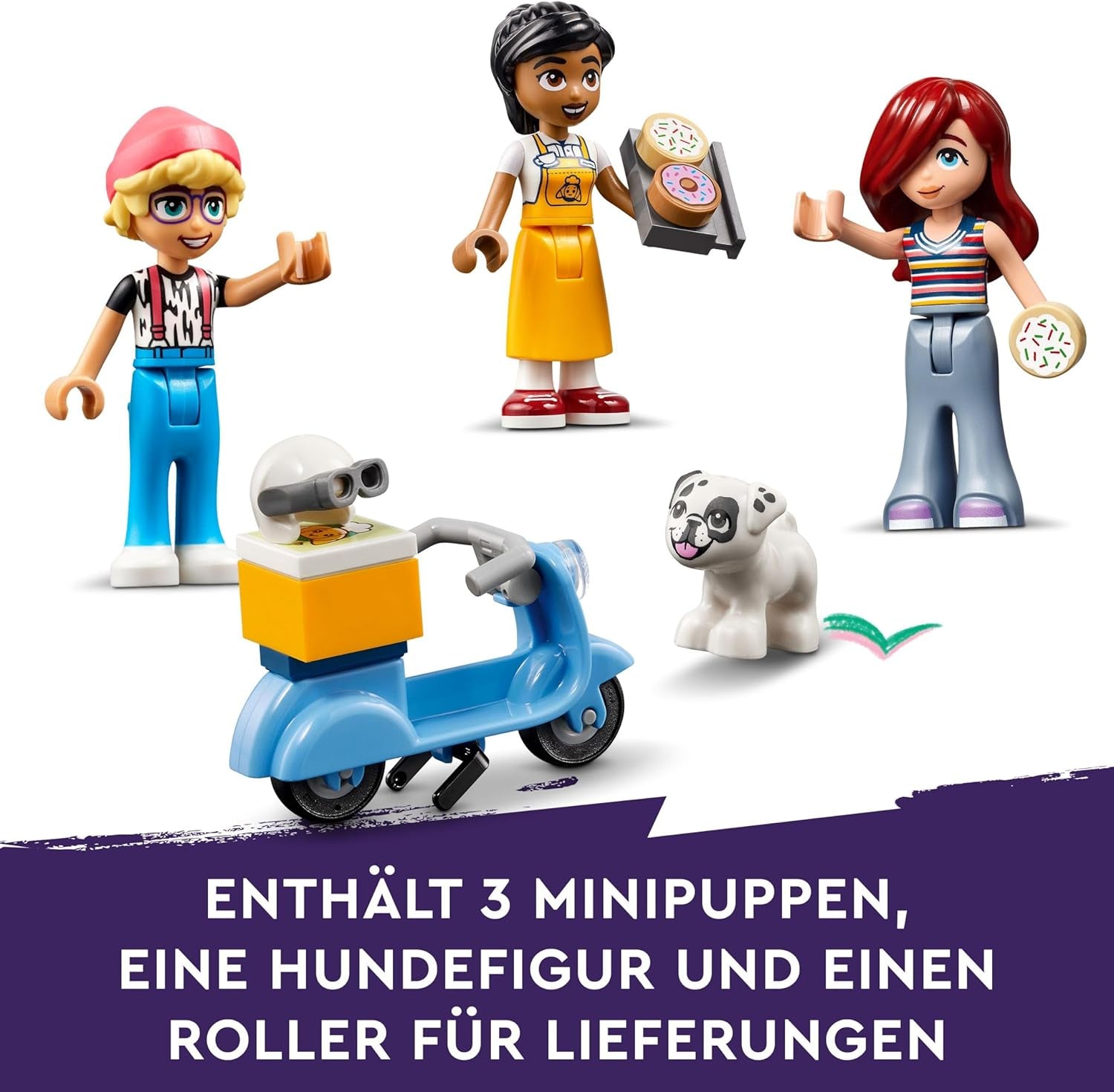 LEGO Friends Heartlake City Café, barnleksak, leksaksbageri, presentidé för flickor och pojkar 6+, set med 3 lekfigurer och hundfigur 42618 Byggset Besuche den LEGO-Store