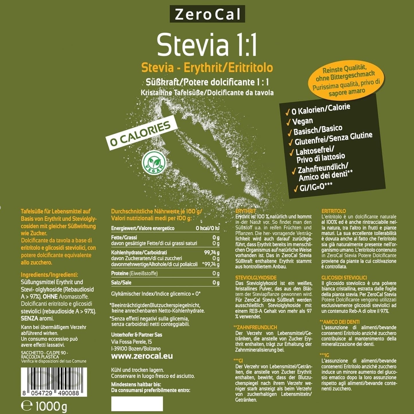 Stevia 1:1 (Erythrit - Stevia) - Natürlicher Zuckerersatzstoff, 1000 G Sweeteners Naty Shop