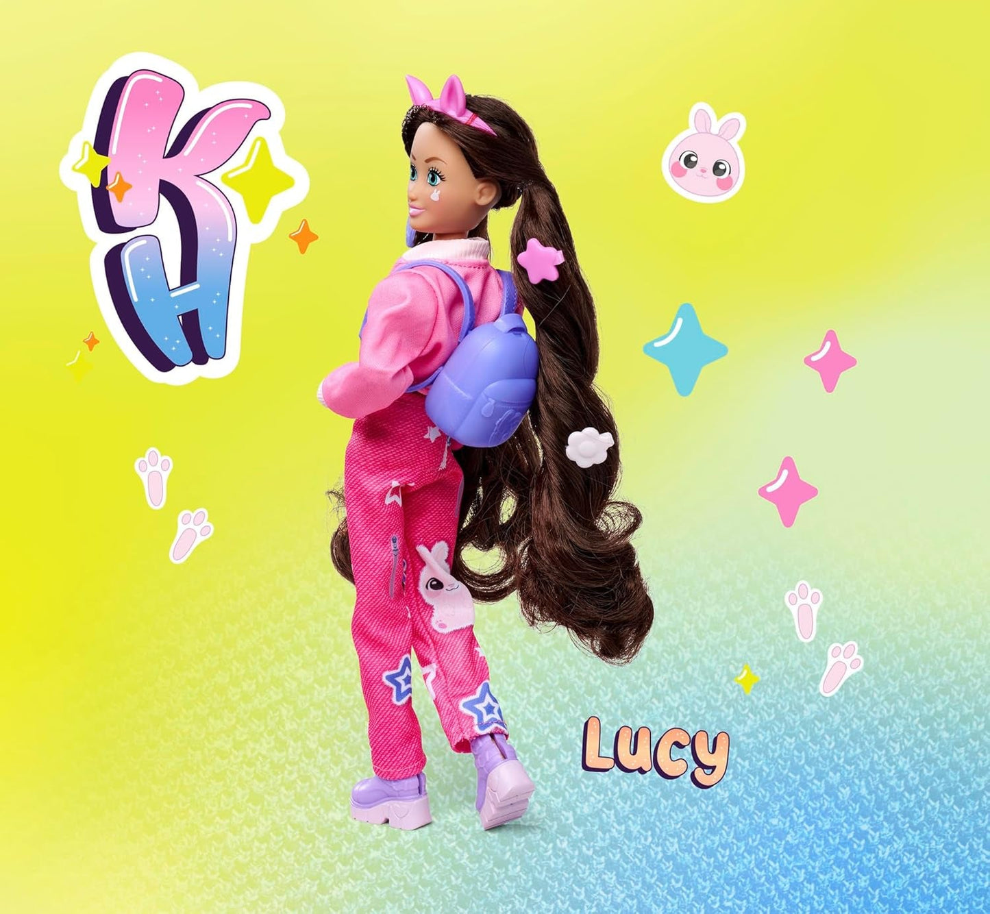 Simba 105953975 - Kawaii Hi Dress-Up Lucy Doll (26cm) - Ledad frisörmodedocka, långhårig kanindocka och tillbehörsleksak för 4 år och uppåt