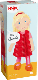 HABA 302108 - Annelie docka, tygdocka med kläder och hår, 30 cm, leksak från 18 månader, röda Dolls Naty Shop