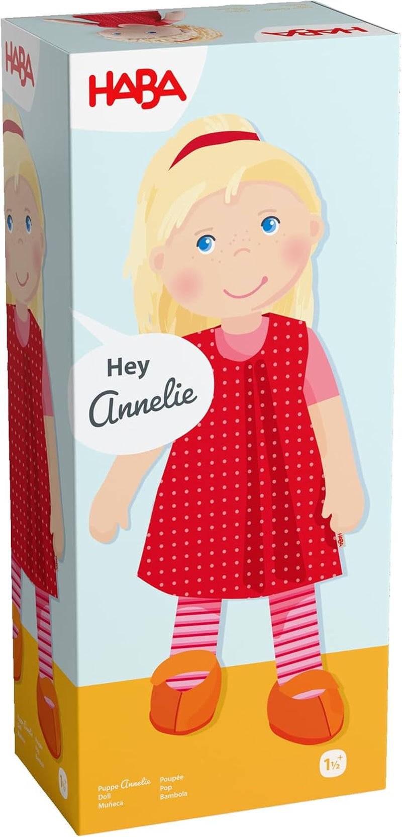 HABA 302108 - Annelie docka, tygdocka med kläder och hår, 30 cm, leksak från 18 månader, röda Dolls Naty Shop