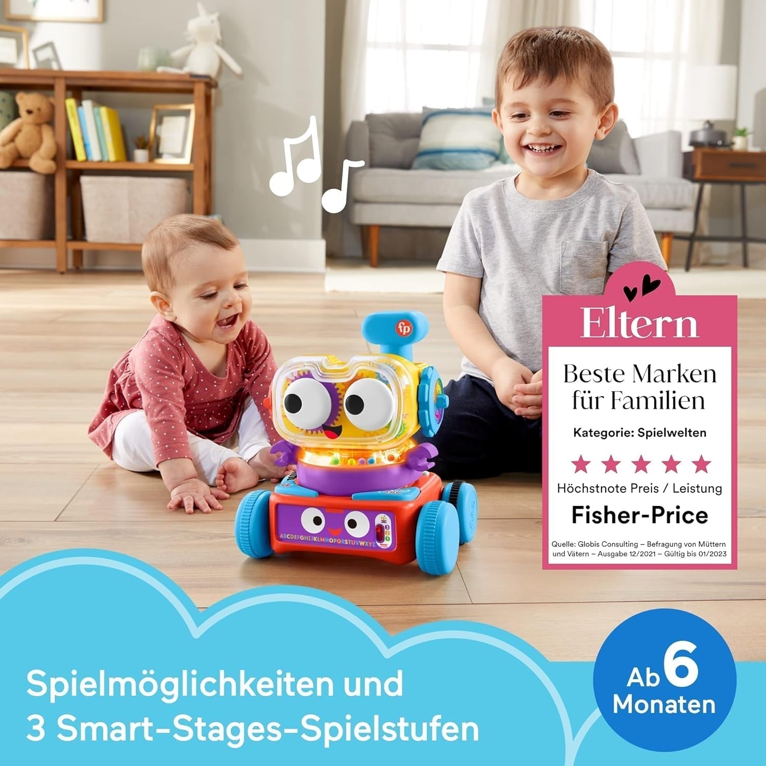 Fisher-Price 4-i-1 inlärningsrobot Linus för spädbarn och småbarn, leksak från 6 månader - tysktalande, HCK39 Baby Toys Naty Shop