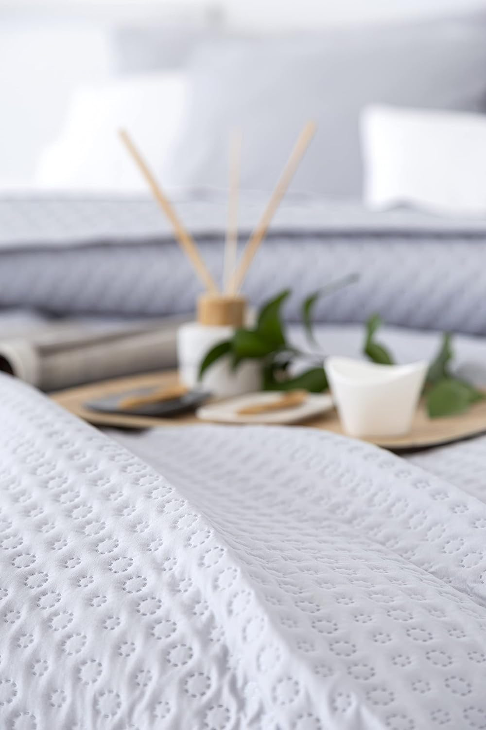 Todocama Fine Boutique överkast med pikémönster, för vår, sommar, höst och vinter, 100% supermjuk mikrofiber, multifunktionell filt, 140/150/160-250 X 260 cm, ljusgrå Sängar och filtar Beuche den Todocama-Store