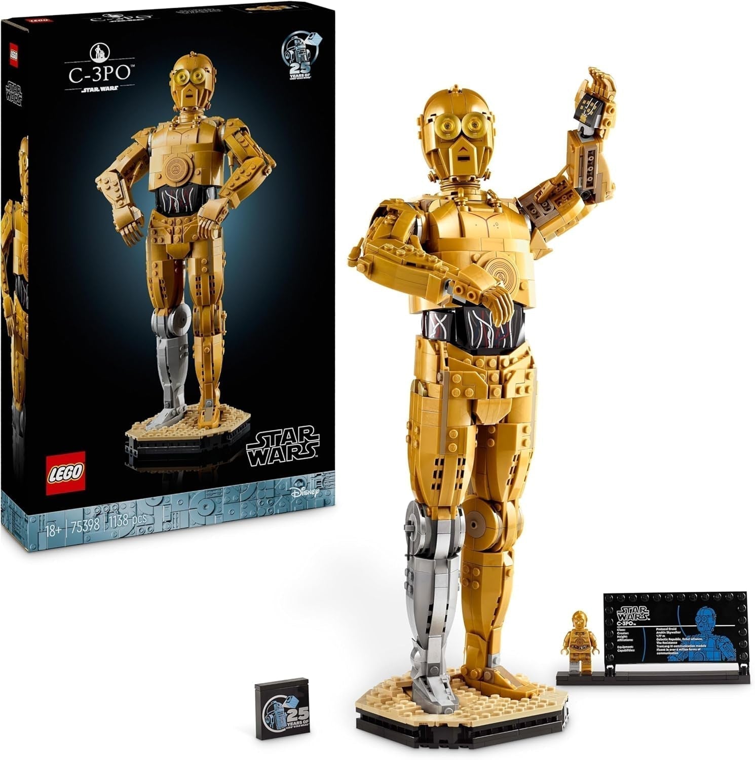 LEGO Star Wars C-3PO B, byggbar droid, samlarmodell, bygg och visning, nostalgisk presentidé för vuxna och fans, samlarbit, fantasylekset 75398 Byggset Besuche den LEGO-Store Singur