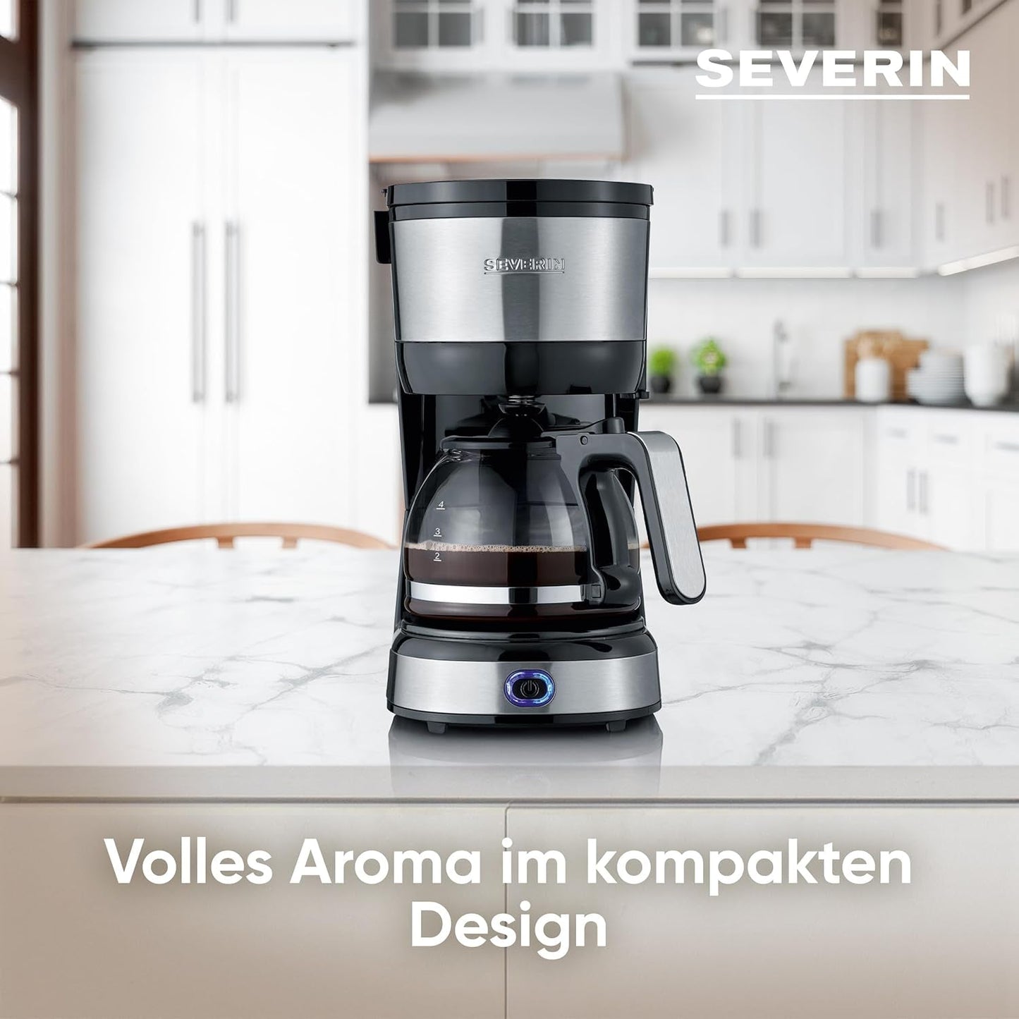 SEVERIN kompakt espressomaskin, aromatiskt kaffe med kaffemaskin för upp till 4 koppar, espressomaskin med filter och permanent oscillerande filter, rostfritt stål/svart, KA 4808