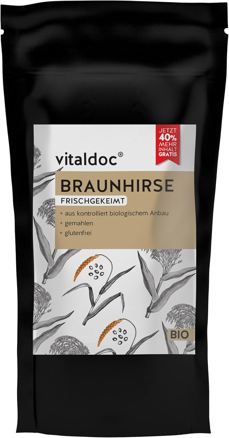 vitaldoc© | Ekologisk brun hirs, nygrodd 250g + 100g | Raw food | Glutenfri | Vegan | Ekologiskt | Rik på naturligt kisel | Kvalitet
