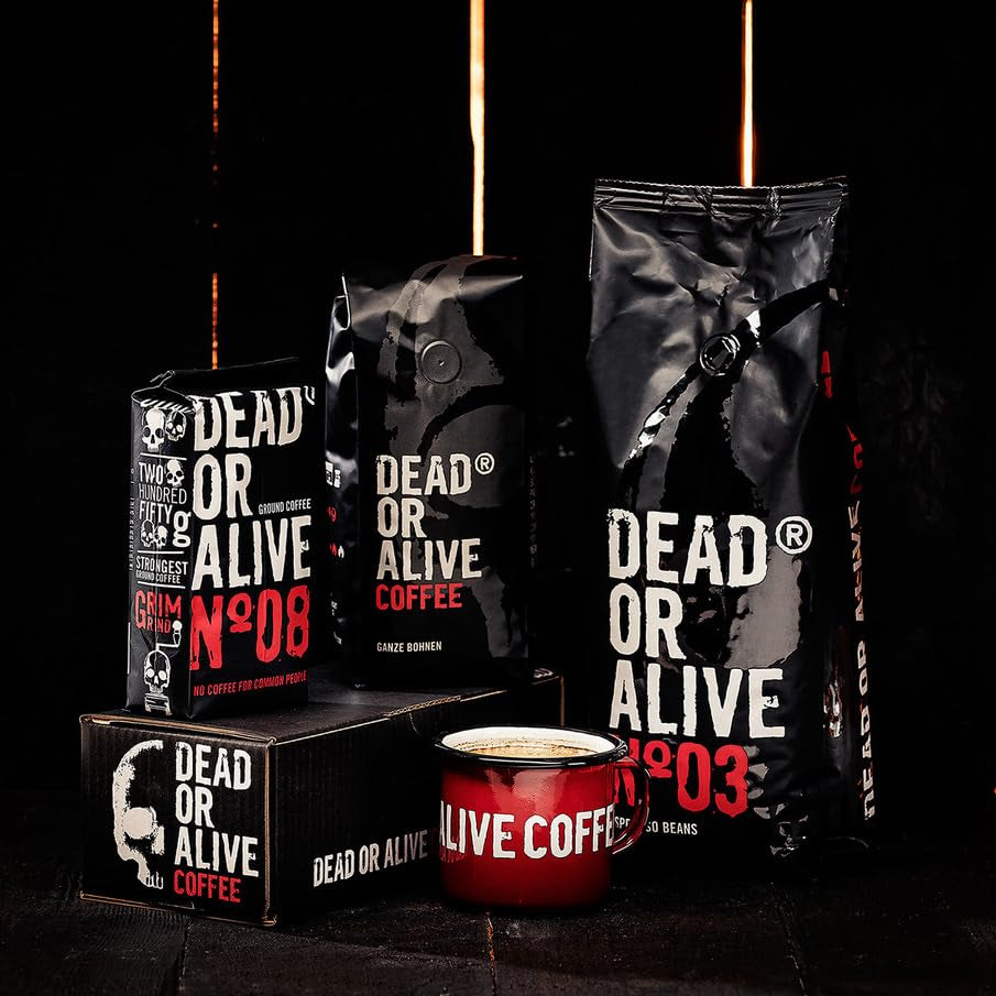 DEAD OR ALIVE Espresso No3 - Starke Espressobohnen 1kg - 100% Robusta - Kaffeebohnen für Kaffeevollautomat und Espressomaschine - Ganze Bohnen mit viel Koffein aus Italien - Kaffebönor