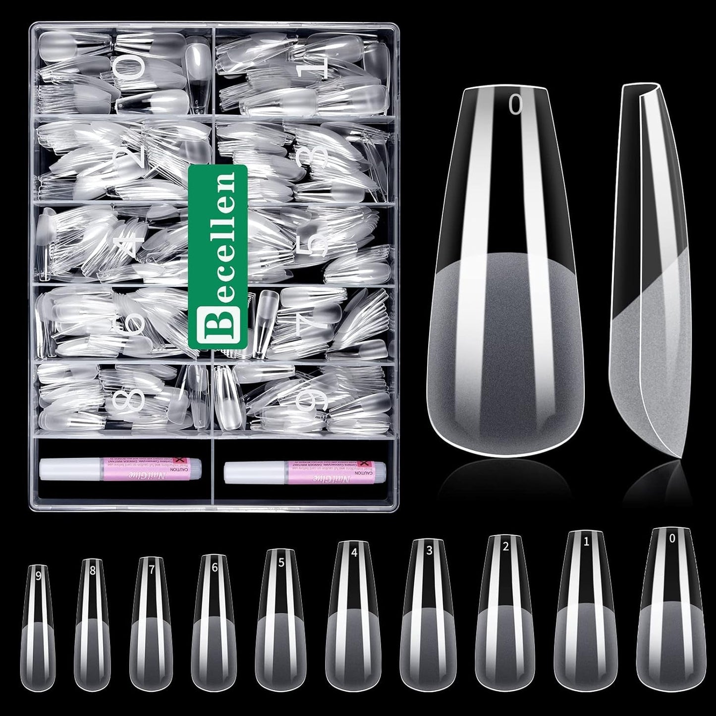 Becellen 500 st konstgjorda nagelspetsar, mjuka gelnagelspetsar, heltäckande, gelnagelspetsar, förpolerade konstgjorda naglar, DIY Nail Art limset (mandlar)