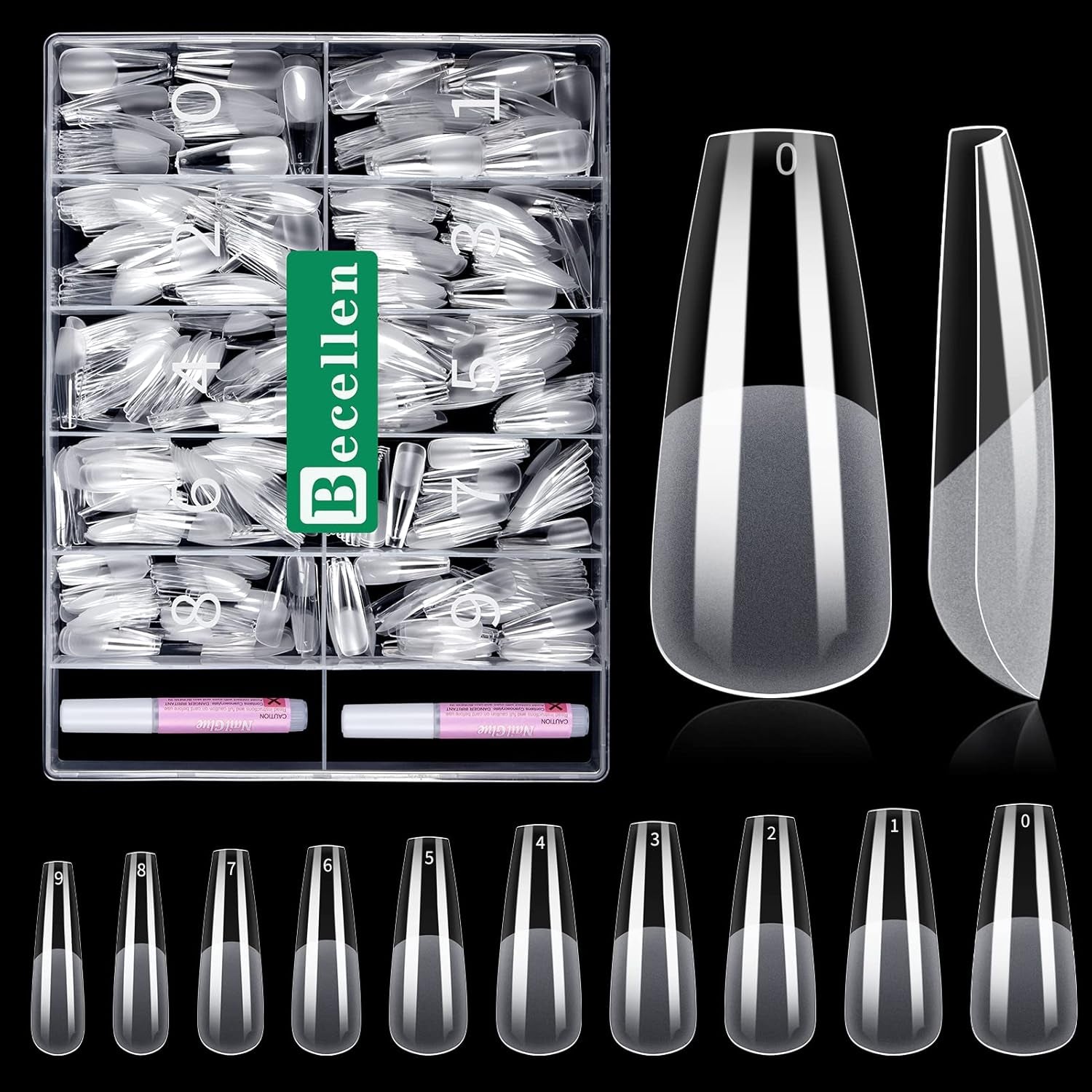 Becellen 500 st konstgjorda nagelspetsar, mjuka gelnagelspetsar, heltäckande, gelnagelspetsar, förpolerade konstgjorda naglar, DIY Nail Art limset (mandlar)