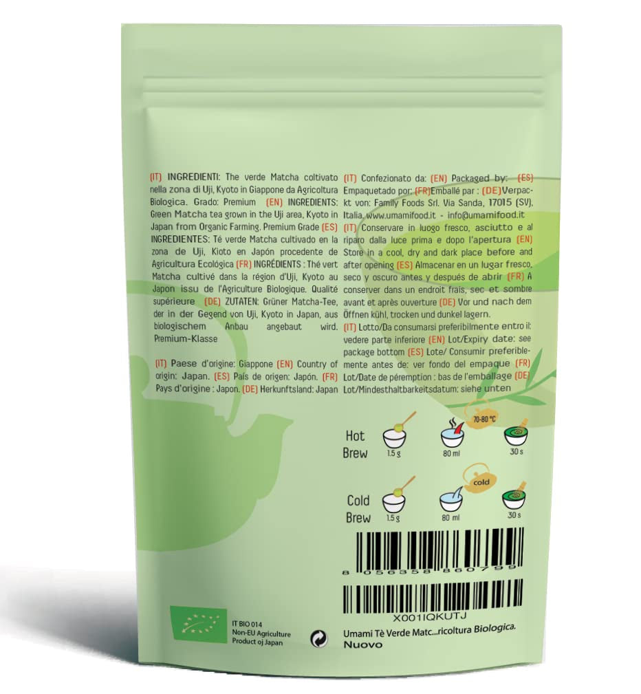 Matcha Umami Bio Green Tea Powder - premiumkvalitet, odlat i Uji, Kyoto (Japan) Från ekologiskt jordbruk. 50 g