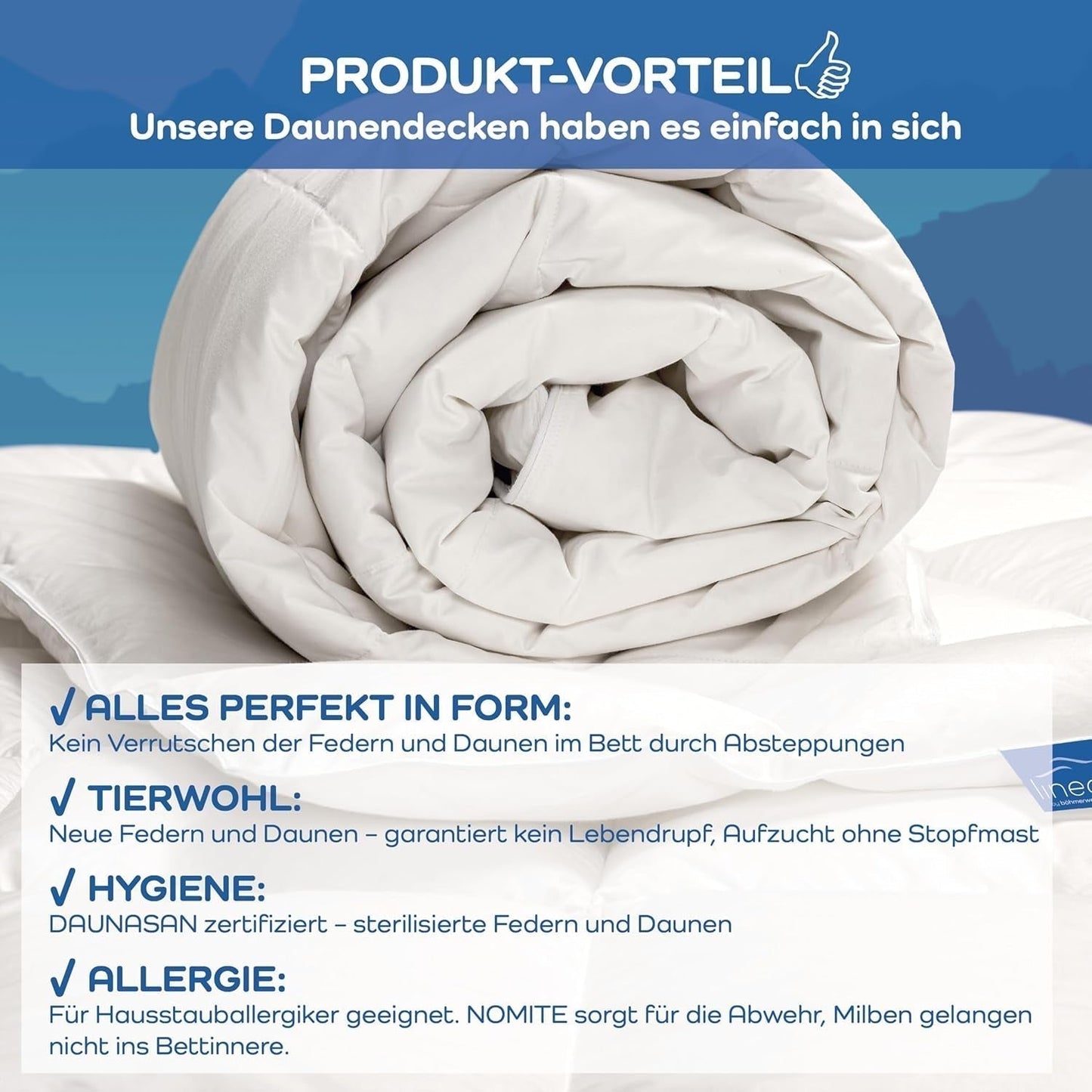 Allnights - Lätt komforttäcke 135X200 100% nya fjädrar och dun, lämplig för allergiker, tvättbar upp till 60°C, tillverkad i Tyskland Täcken och täcken Naty Shop