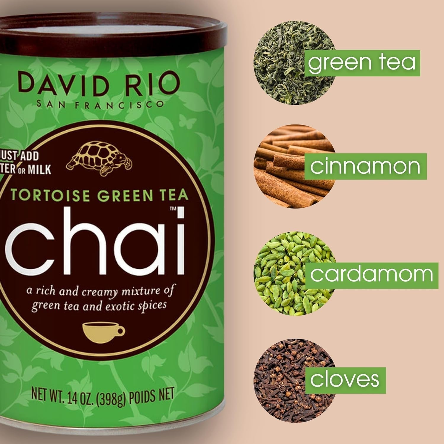 David Rio - Tortoise Green Chai, kartong (1 x 398g)