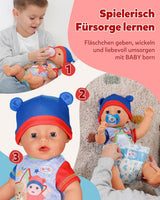 BABY Born Jonas - babydocka 43 cm - 10 funktioner inklusive tillbehör och madrass - Fungerar helt utan batterier - Lämplig för barn från 3 år och uppåt