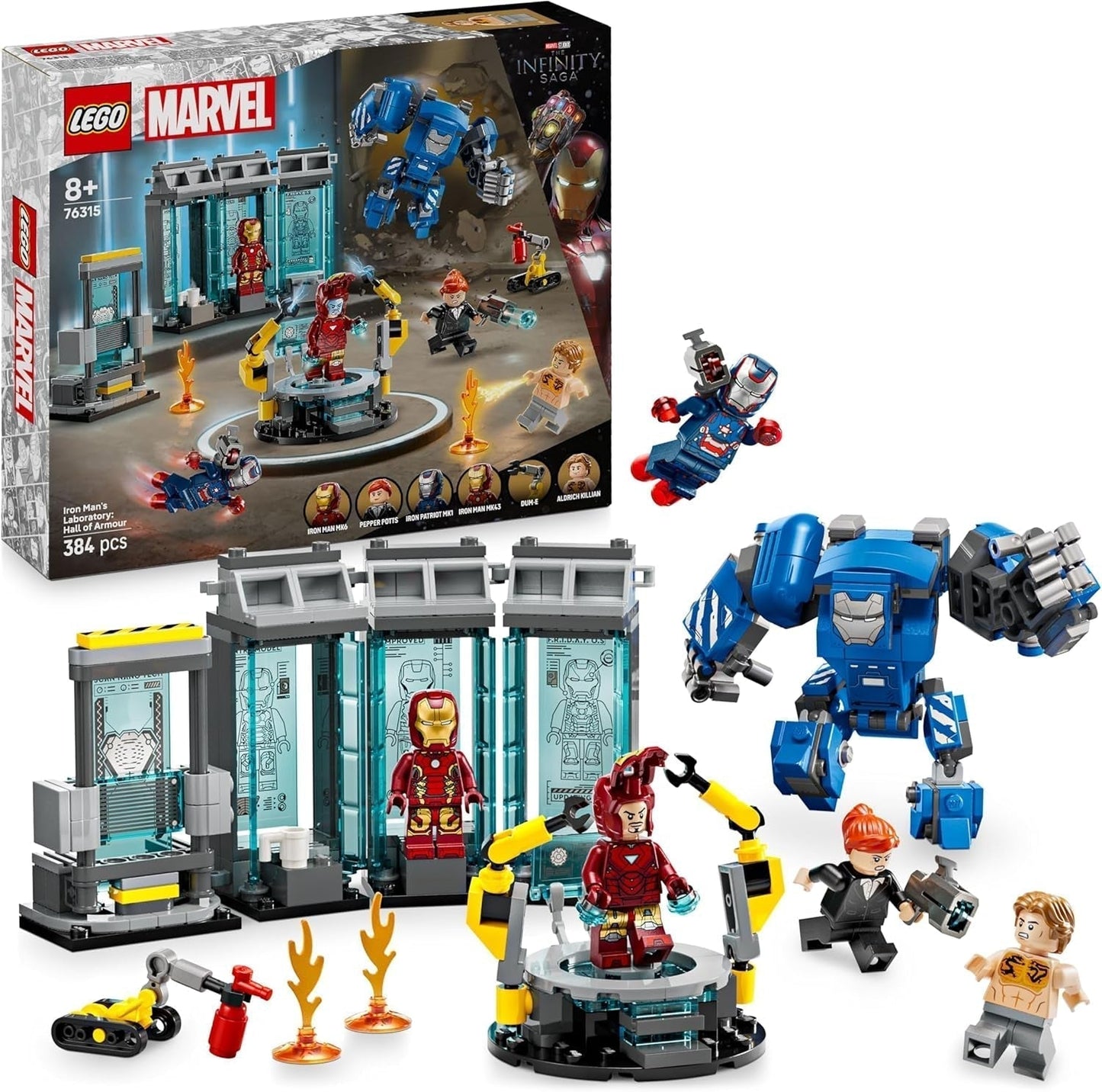 LEGO Marvel Iron Man's Laboratory: Hall of Armor - Superhjälteleksak med en mekfigur, 5 minifigurer inklusive Aldrich Killian - Avengers Present för pojkar och flickor i åldern 8+ 76315 Byggset Beuche den LEGO-Store Standardtitel