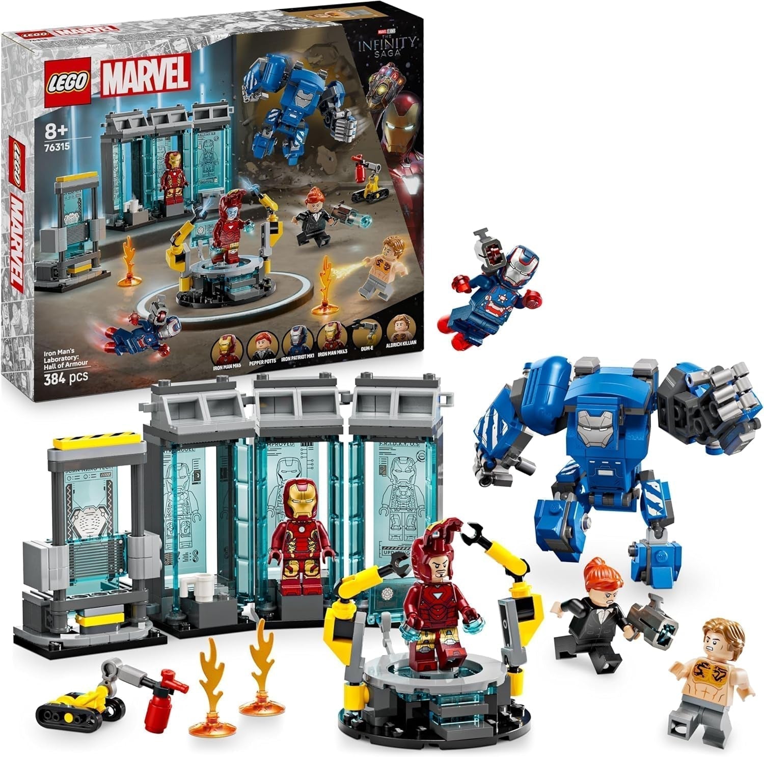 LEGO Marvel Iron Man's Laboratory: Hall of Armor - Superhjälteleksak med en mekfigur, 5 minifigurer inklusive Aldrich Killian - Avengers Present för pojkar och flickor i åldern 8+ 76315 Byggset Beuche den LEGO-Store Standardtitel