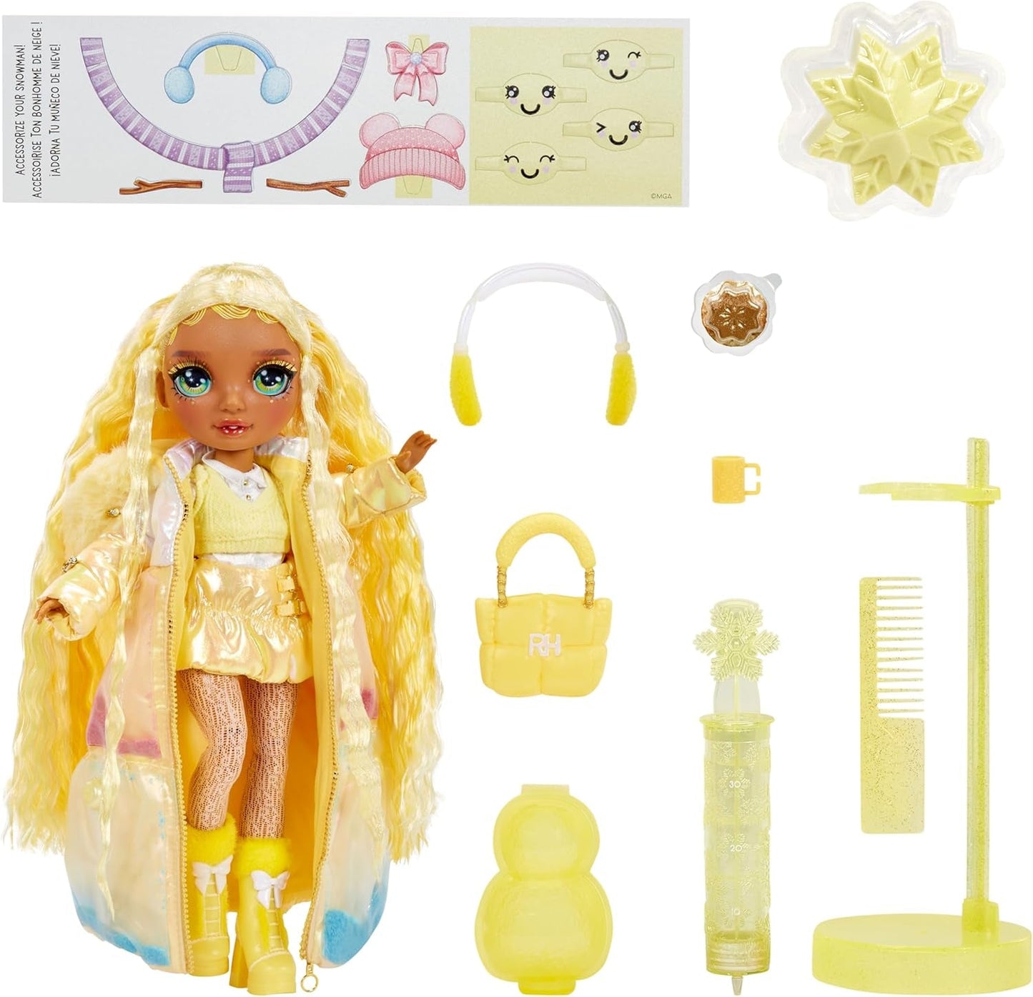 Rainbow High Winter Wonderland - Soligt (Gul) - 28 cm Hidden Magic Water Uppblåsande Snowman Fashion Docka med Snowman Set, lämplig för 4-12 år gamla barn och samlare