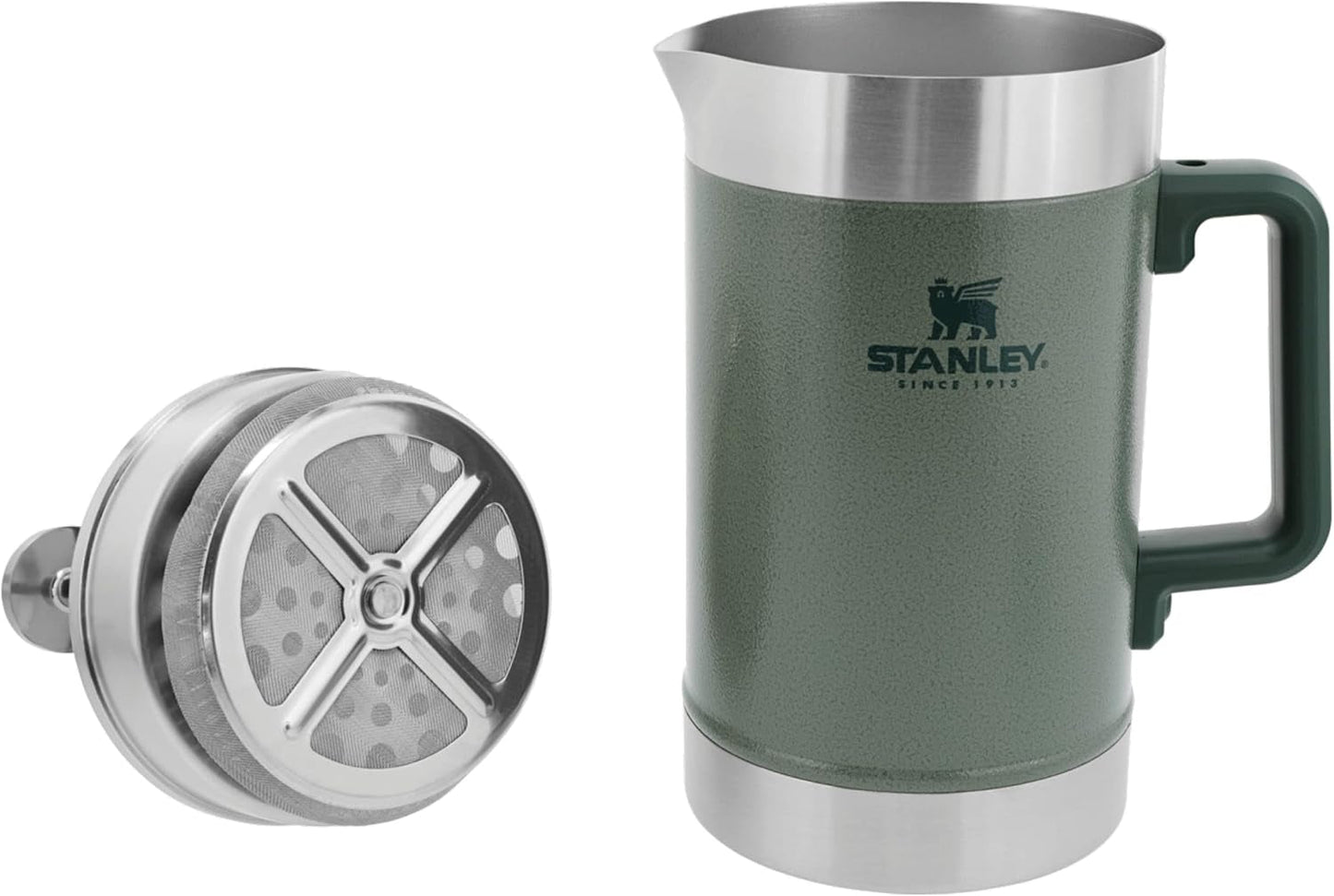 STANLEY Classic Stay Hot Coffee Press 1,4L Hammertone Green - Håller kaffet varmt i 4 timmar - Minimalt sediment - Integrerad kaffepress i rostfritt stål - BPA-fri - Tål diskmaskin