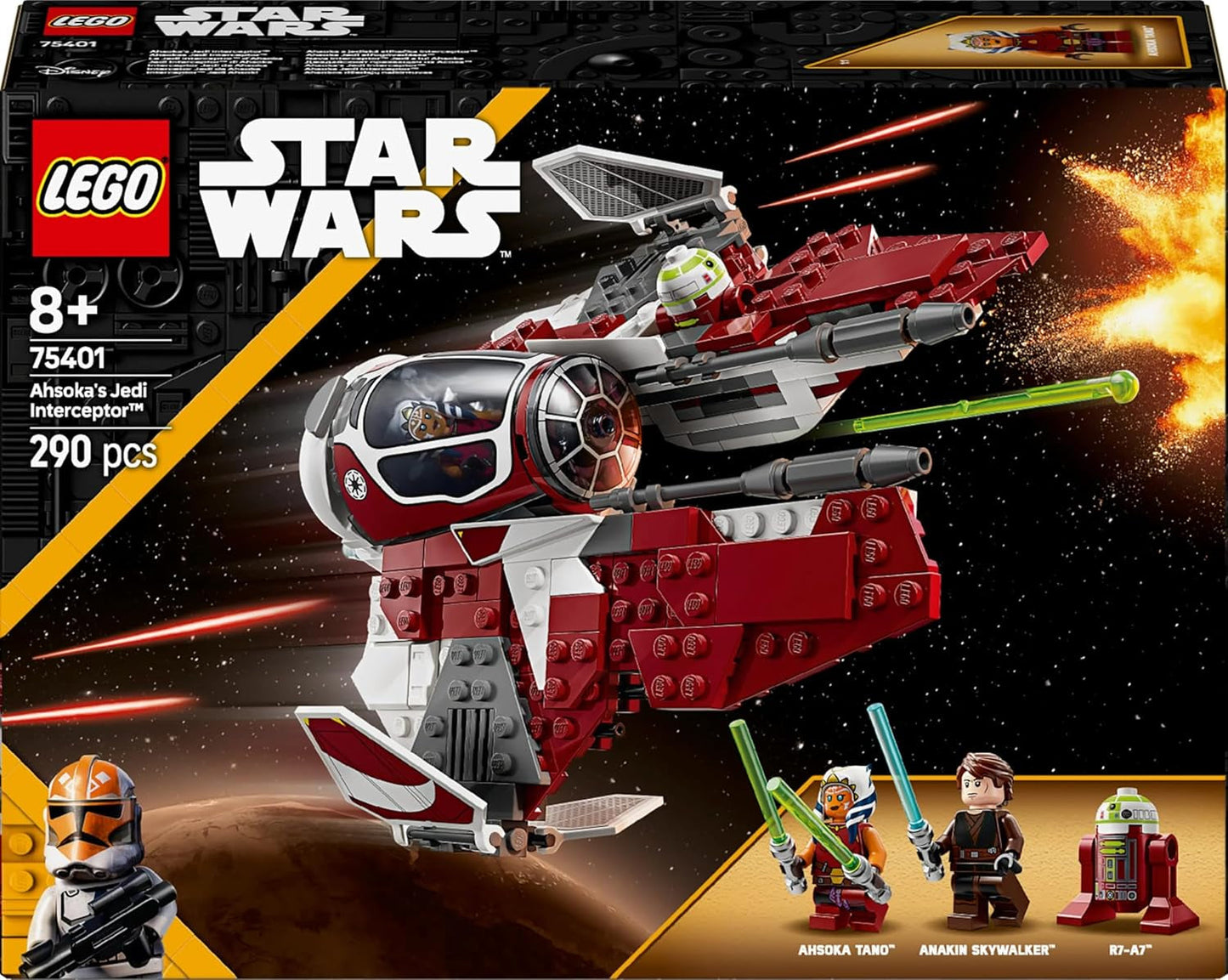 LEGO Star Wars 75401 Ahsokas Jedi Interceptor, Starfighter för Clone Wars-fans, Ahsoka Tano & Anakin Skywalker-minifigurer med ljussabel och R7-A7, för pojkar och flickor från 8 år och uppåt Byggset Beuche den LEGO-Store