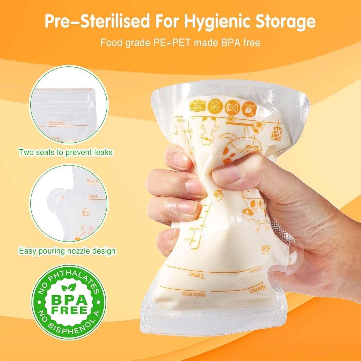 Vinabo 50 Stück Muttermilchbeutel, 250Ml Bpa-Free Buttermilk Storage Bag, Milchbeutel Für Muttermilch Mit Ausgießer Für Das Stillen, Selbststehender, Kann Eingefroren Werden, Vorsterilisiert Tillbehör Mat och amning Baby Naty Shop