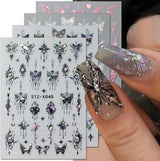 3D Metallic Schwarz Schmetterling Nagelsticker - Laser Pink Aurora Nagelaufkleber - Punk Butterfly Nail Art Stickers - Silver Nagelsticker - Nageldesign Zubehör