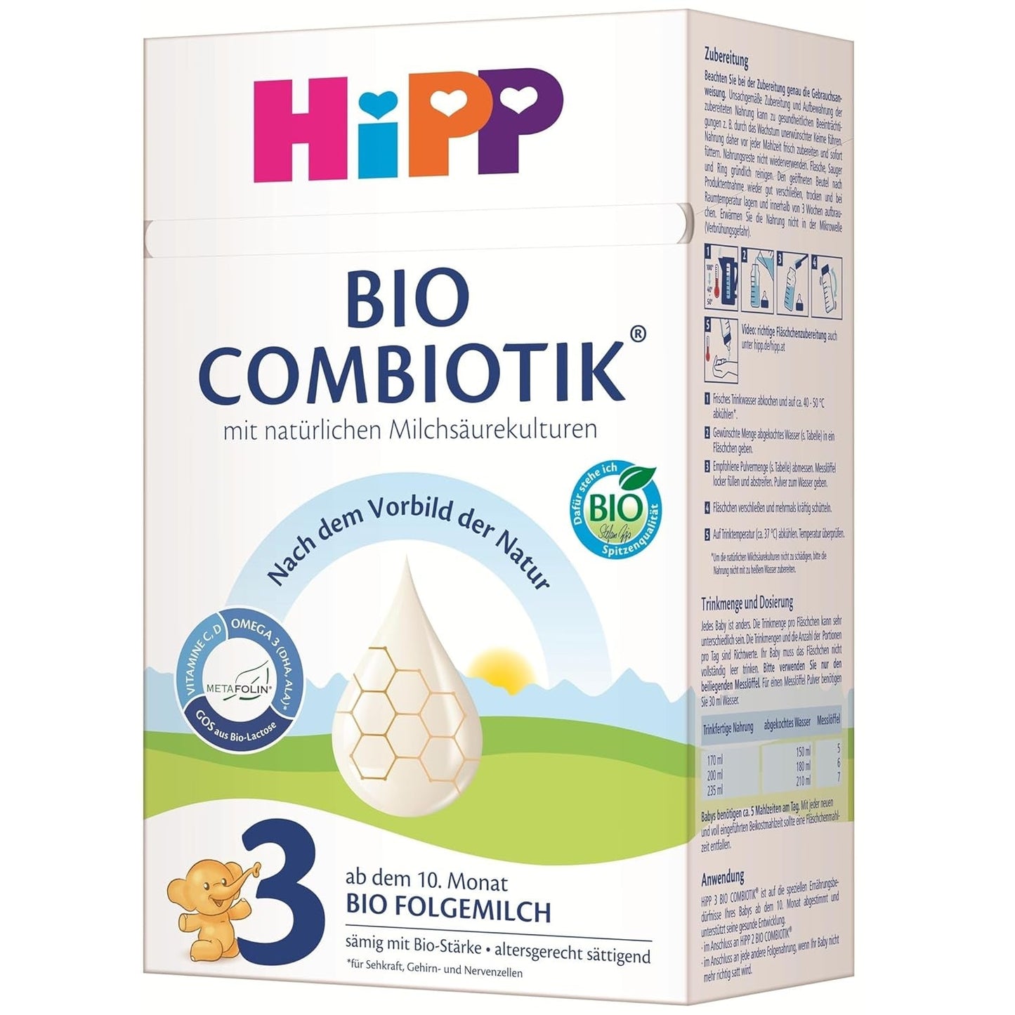 HiPP 3 Organic Combiotik (4 x 600g), tillskottsmjölk från 10 månader, med naturliga kulturer av mjölksyra, vitamin C och D, GOS, Omega-3 (DHA, ALA), av bästa ekologiska kvalitet