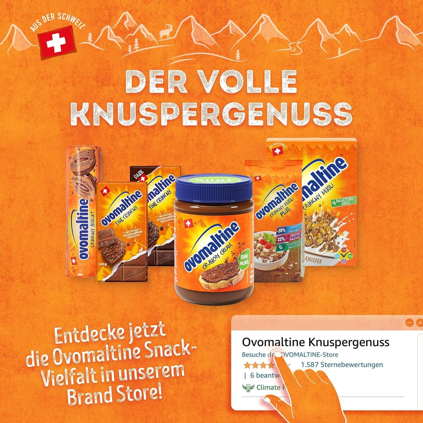 Ovomaltine OVO BREAK Wafer and Chocolate Bar - ett krispigt mellanmål med den omisskännliga smaken av vår populära Creme Crocante, naturligt utan palmolja (4 x 39g)