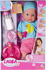Simba 105010964 - Laura Hungry mjuk kroppsdocka med skyltdocka, trollsked, försvinnande flaska och tallrik, 38cm, docka från 2 år Naty Shop Single Dolls