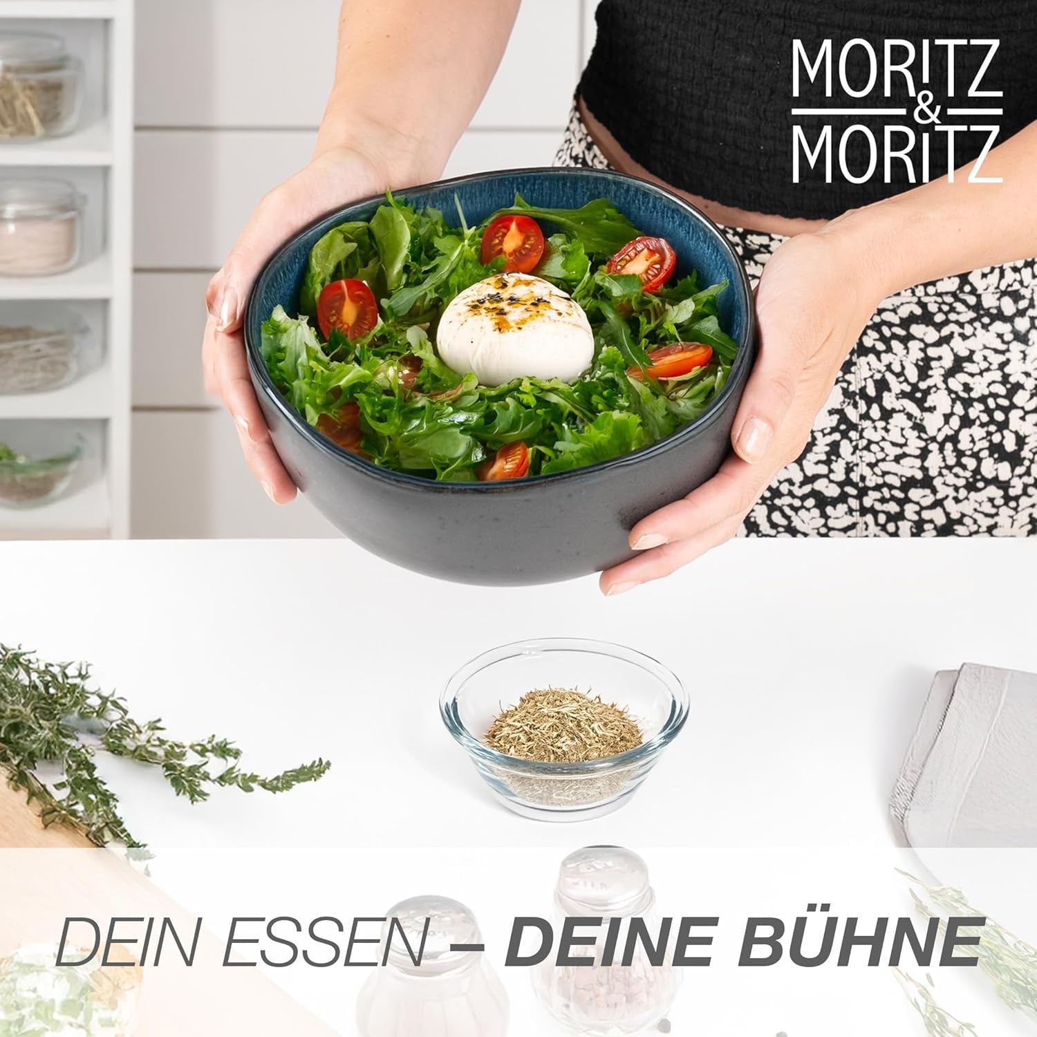 Moritz & Moritz EKOLOGISK serveringsskålsset, blå - 2 stora högkvalitativa skålar i stengods, moderna och tidlösa, tål mikrovågsugn och diskmaskin - perfekt för sallader, pasta, snacks och mer