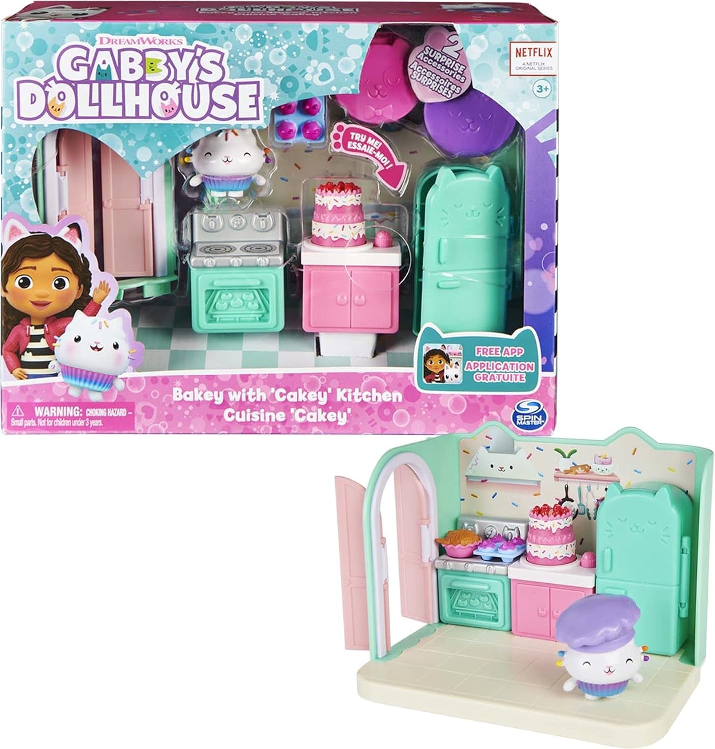 Gabby's Dollhouse, Purific Pool Party Lekset med Gabby och Meerkat figurer och Deluxe Room, Cakey Baking, Cakey Kitchen