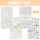 Nagelsticker Set Für Einzigartiges Nageldesign, 4 Blatt Frühlingsthemen Nail Art Zubehör, Perfekt Für 3D Gel Nägel Och UV Gel Strips
