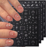 3D silvermetalliska nagelklistermärken, nagelklistermärken för kvinnor, stjärna, måne, sol, nagelfolie, självhäftande klistermärken, fjärilsnagelklistermärken, nagelklistermärken, nageldesigntillbehör, 8 st
