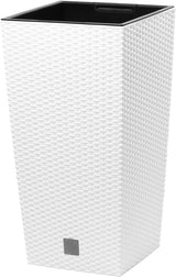 Prosperplast krukor/krukor i rottinglook med insats | 26,5 x 26,5 x 50 cm | antracit | väder- och UV-beständig | gjord av robust plast | för interiör och exteriör