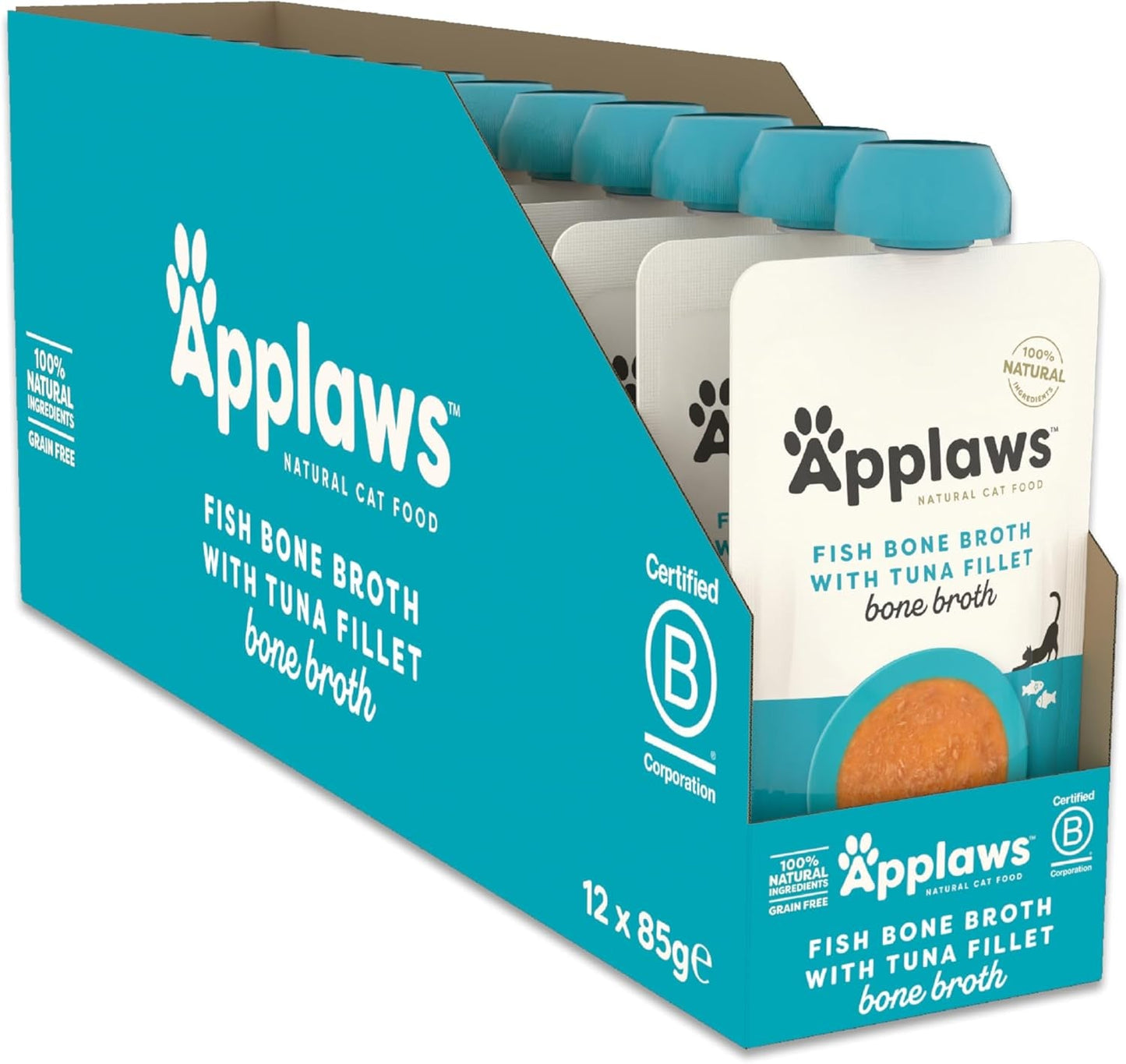 Applaws 100 % naturligt vått kattmat - Fiskbenssoppa med tonfisk, 12 filterpåsar x 85 g