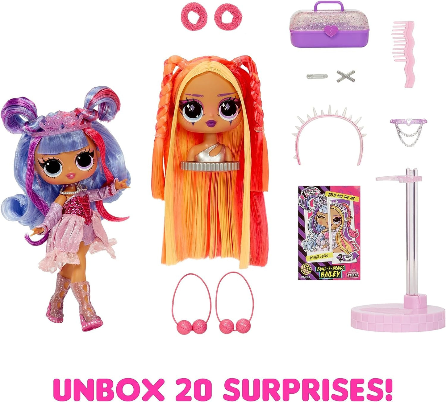 LOL Surprise Tweens Surprise Swap Series - Buns-2-Braids Bailey - Modedocka med över 20 överraskningar, inklusive stylinghuvud och fantastiska accessoarer och outfits - för åldrarna 4 och uppåt