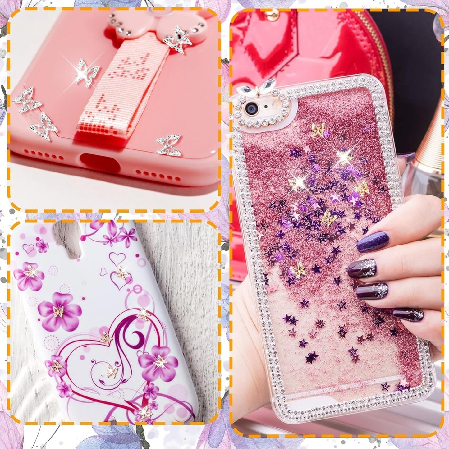 80st 3D Butterfly Nail Charms Legering Butterfly Guld Silver Glitter Nail Art Dekorationer Nagel smycken Tillbehör DIY Manikyr för kvinnor